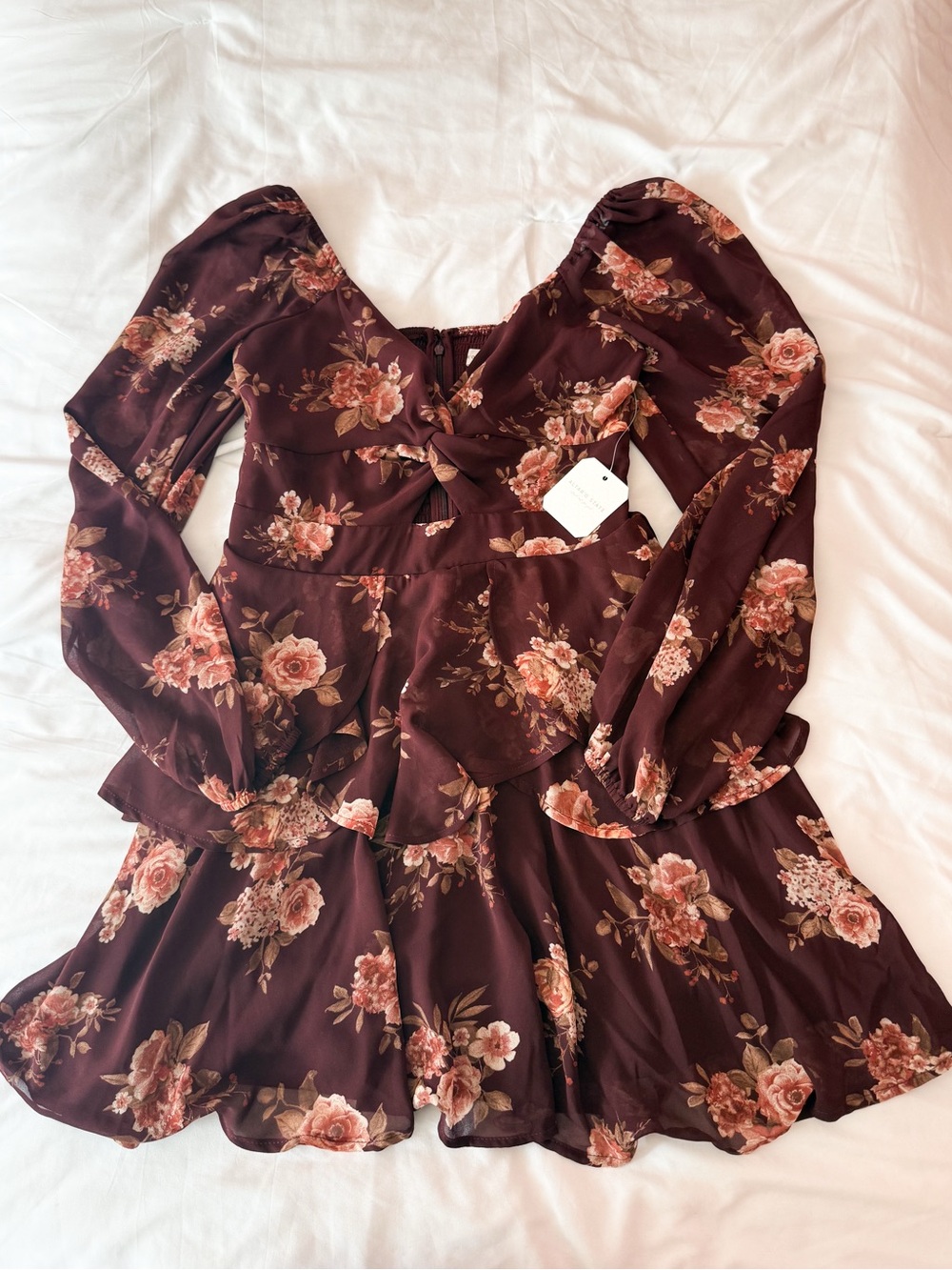 Altar’d State Burgundy Multi Kiki Floral Mini Dress Size Small